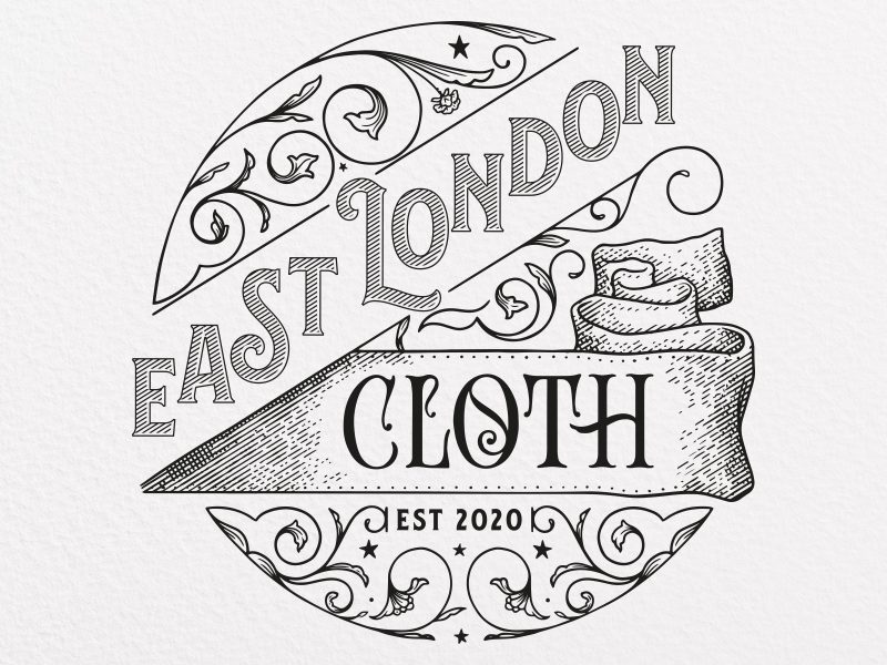 East London Cloth Logo. Engraving style line illustration