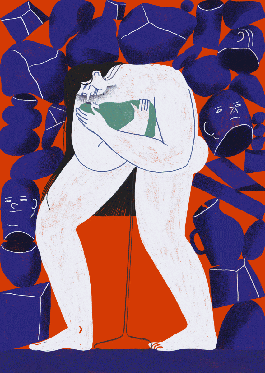 An illustration exploring the feeling of giving birth during the covid pandemic.