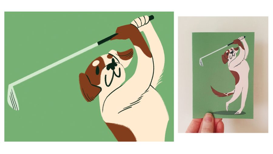Golfing Dog Birthday Card