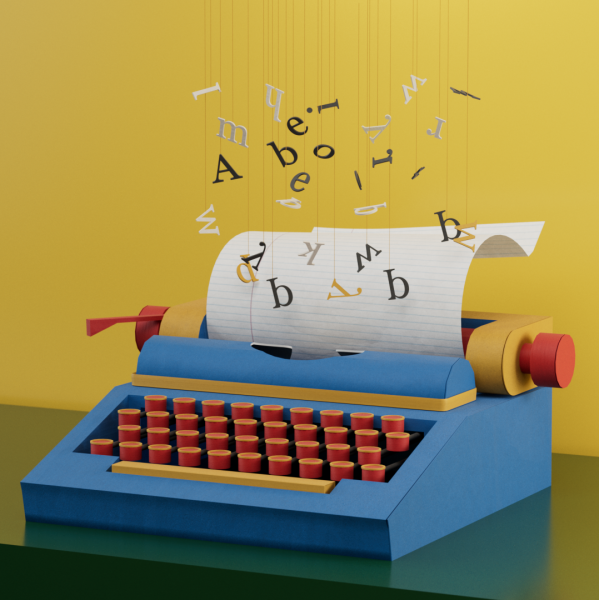 paper art typewriter render