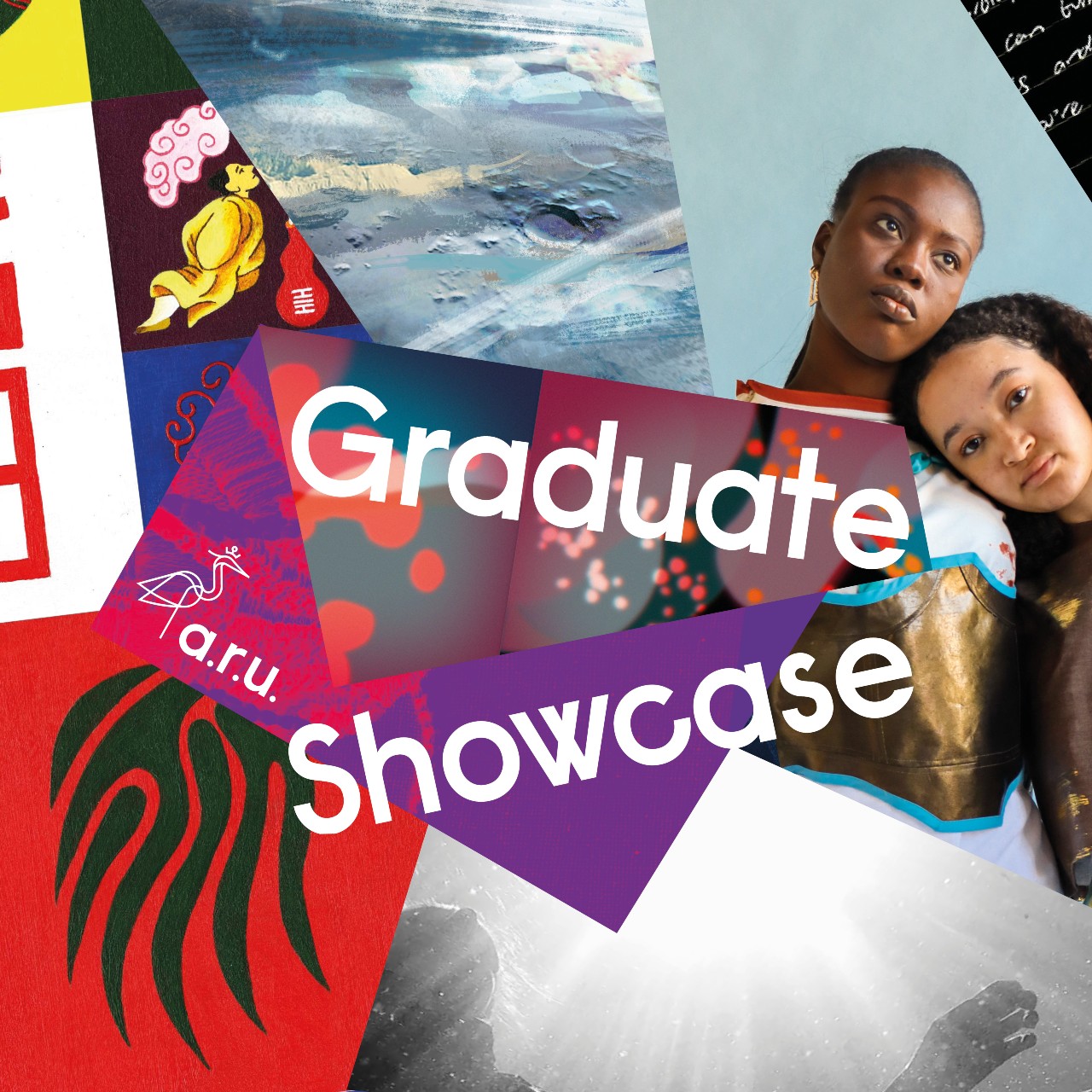 Anglia Ruskin Graduate Showcase collage of images also featuring two people