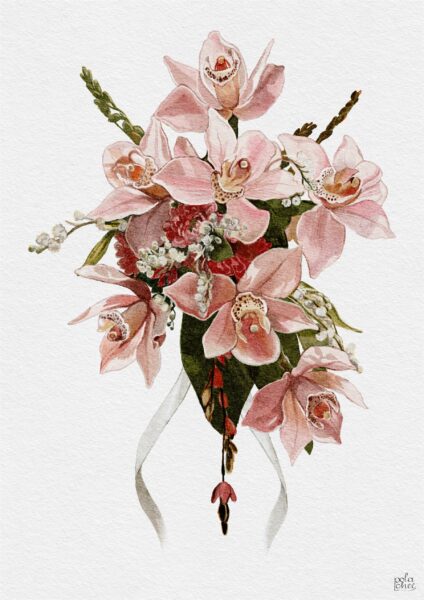 Orchid bouquet, digital watercolor