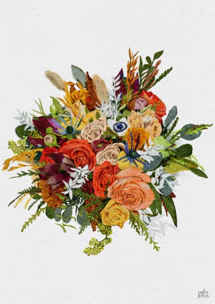 custom wedding bouquet, digital watercolor