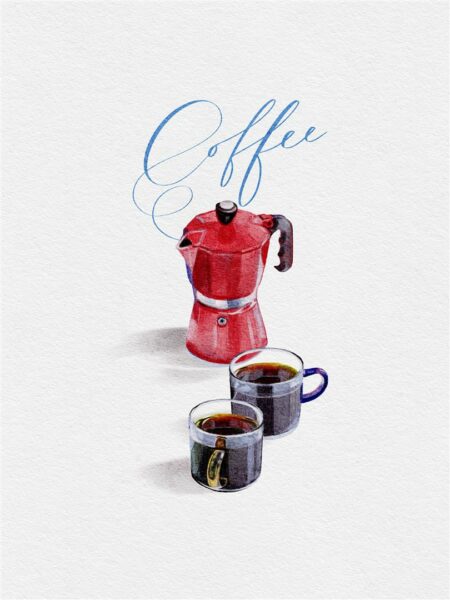 Coffee illustration, digital watercolor