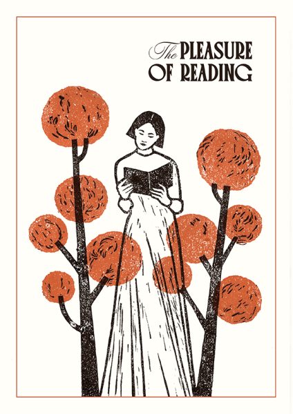 Nerea Gomez — 2023 — Personal artwork — The pleasure of reading — Lino print Cover 00 with text (72ppi)