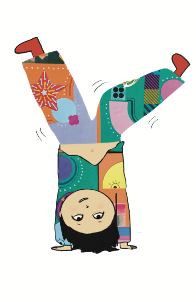 Cartwheeling Character with Collage outfit