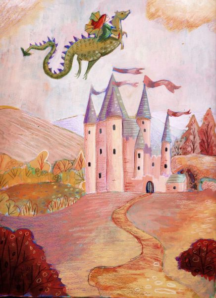 The little girl and the dragon illustration