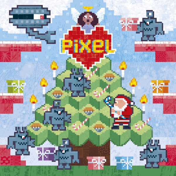 Pixel Love greeting card: Santa Vs the Martian Robots